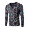 T-shirt Imprimé Totem à Manches Longues - Bleu XL