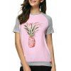 T-shirt à Motif Ananas à Manches Raglan - Rose / Gris XL