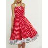 Style rétro Polka Dot Lace-Up Splicing Dress - Rouge 2XL
