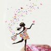 Nouveauté Autocollant Mural Amovible Coloré Fille Dansante avec Papillons - multicolore 