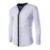 Long Sleeve Contrast Trim Casual Shirt - Blanc 3XL