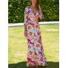 Plunging Neck Floral Wrap Dress - multicolore XL