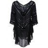 Plunge V Neck See-Through Crochet Tunic Top - BLACK ONE SIZE