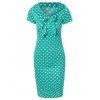 Preppy V Neck Bow Polka Dot Robe moulante - Vert 2XL
