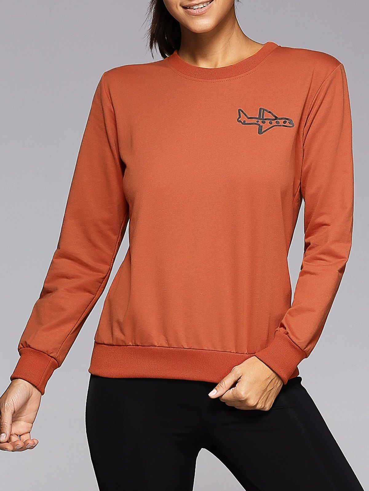 

Round Neck Airplane Pattern Sweatshirt, Jacinth