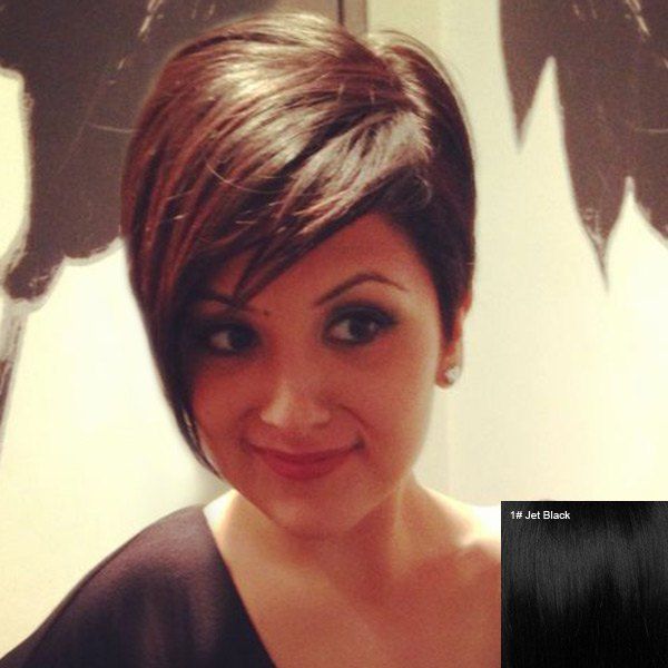 

Oblique Bang Charming Short Capless Human Hair Wig, Jet black