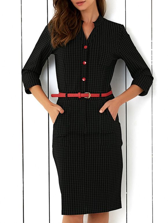 Bouton Plaid design robe de ceinture cravate - Noir XL