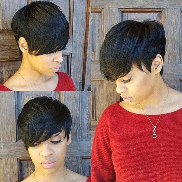

Oblique Bang Noble Straight Short Human Hair Wig, Jet black