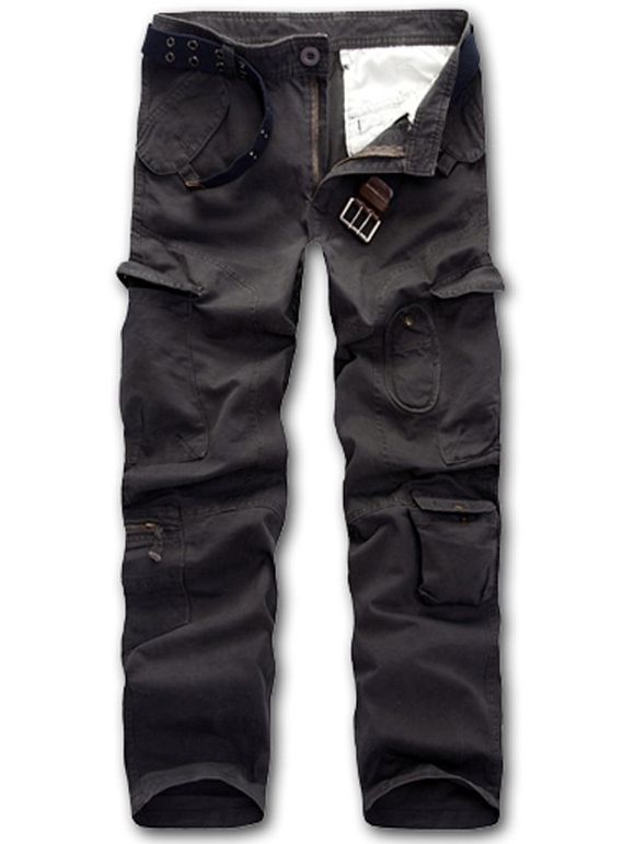 Pantalons Simple Jambe Droite Zipper Fly Multi-poches Agrémentée - Gris 36