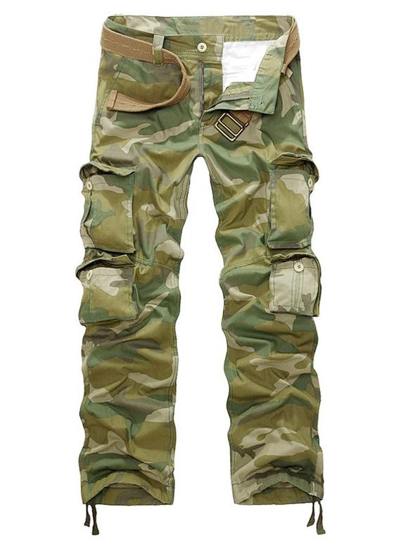Pantalon jambe droite Camouflage Zipper Fly Multi-poches embellies - Camouflage 30