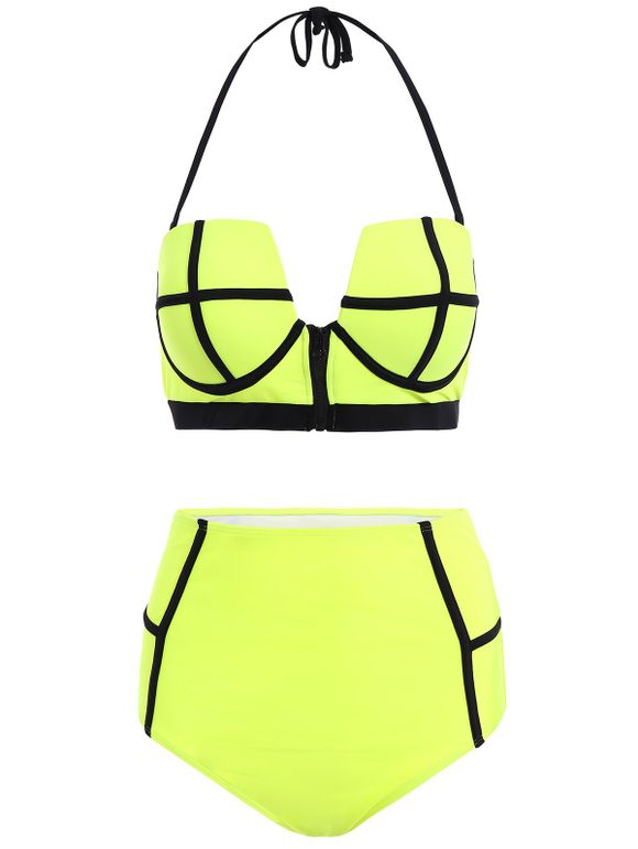Colorful Backless taille haute Bikini pour les femmes - Vert clair L