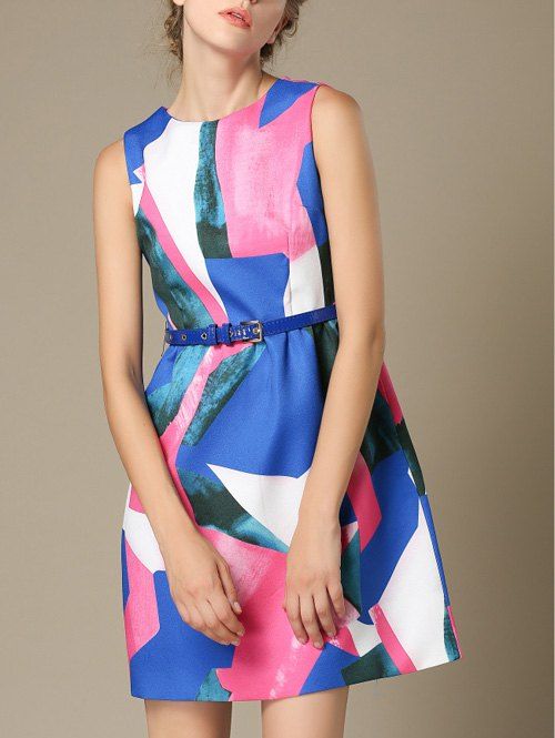 

Sleeveless High Waist Color Block Dress, Colormix