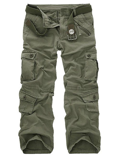 Pantalon Droit Multi-poches à Fermeture à Glissière - Herbe Verte 32