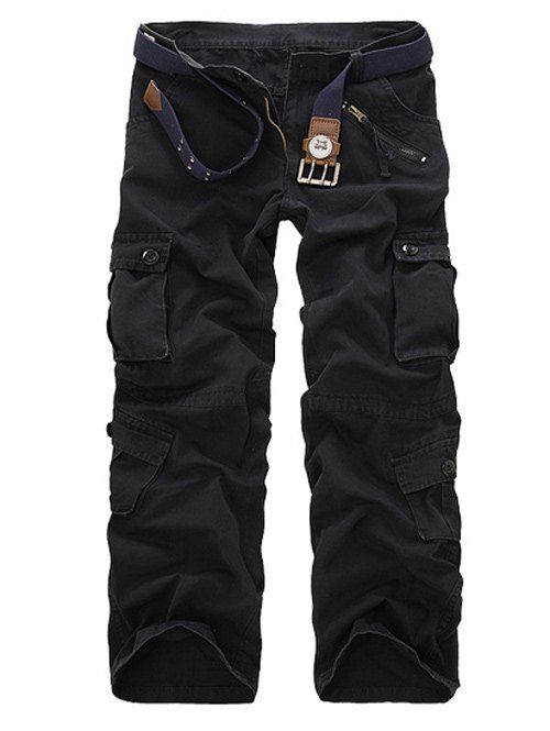 

Multi-Pockets Embellished Zipper Fly Straight Leg Pants, Black