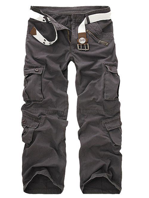 

Multi-Pockets Embellished Zipper Fly Straight Leg Pants, Gray