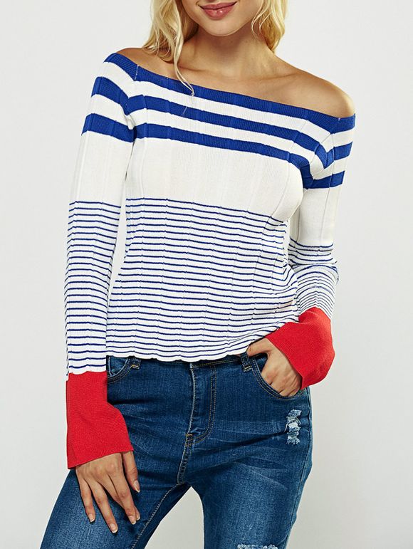 Brief Off-The-Shoulder Striped T-Shirt - Blanc ONE SIZE