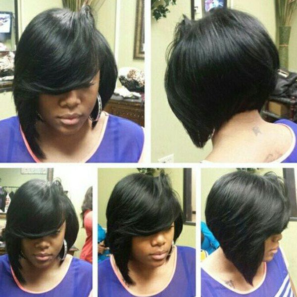 

Straight Side Bang Silky Short Capless Human Hair Wig, Jet black