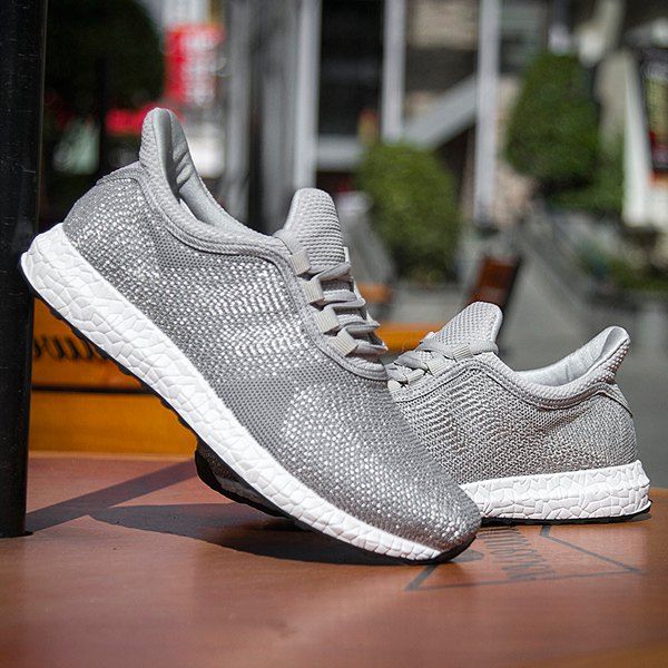 

Lace-Up Mesh Athletic Shoes, Gray