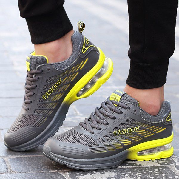 

Mesh Lace-Up Air Cushion Athletic Shoes, Deep gray