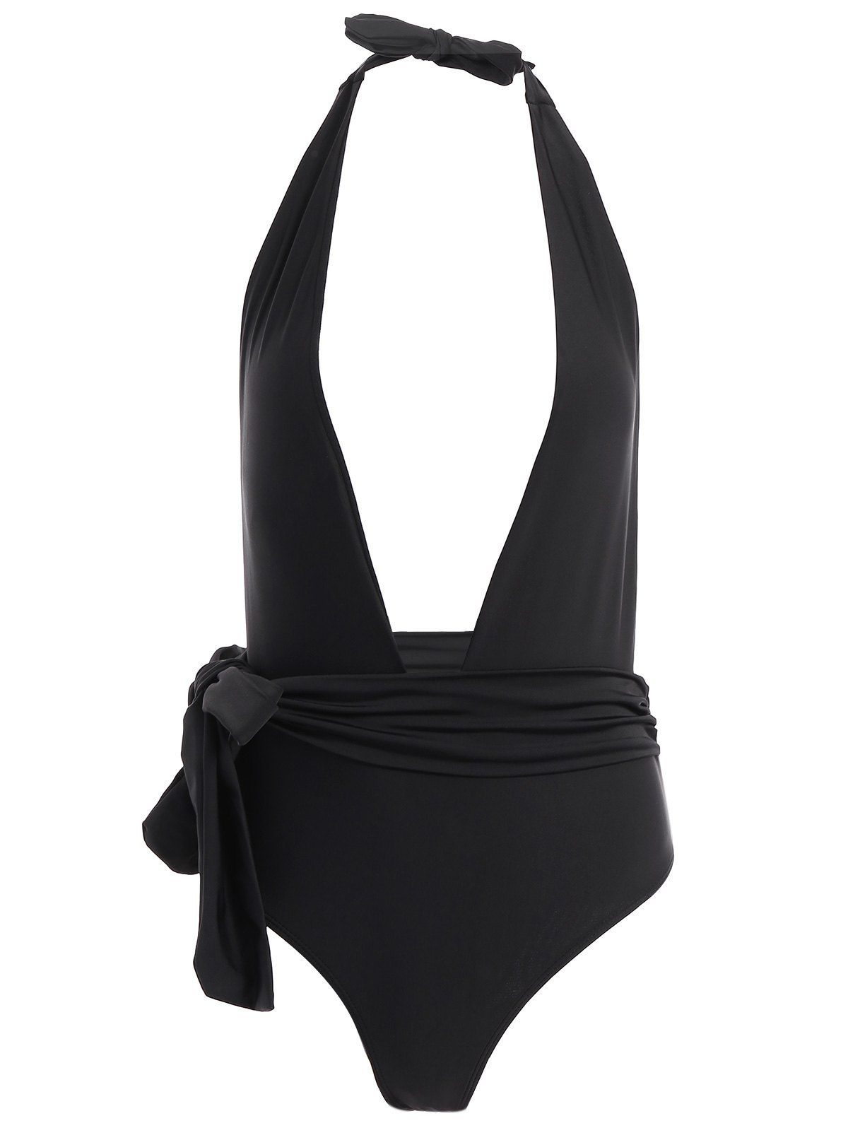 [41% OFF] 2021 Women's Plunging Neck Self-Tie Swimsuit In BLACK | DressLily