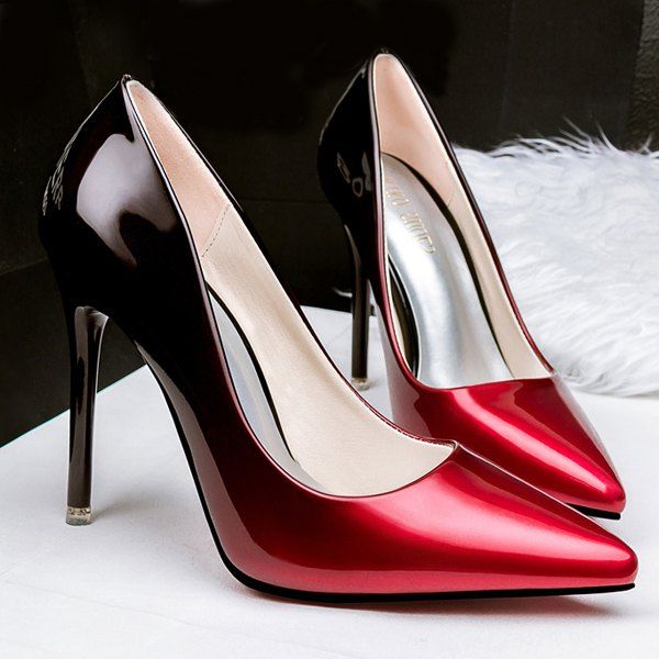 

Gradient Color Stiletto Heel Pointed Toe Pumps, Wine red
