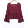 Scoop Neck manches cloche Ruffle Blouse - Rouge vineux ONE SIZE