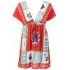 Taille élastique Plongeant Neck style ethnique robe - Rouge ONE SIZE(FIT SIZE XS TO M)