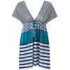 Stripe Plongeant Neck Dress - Turquoise ONE SIZE(FIT SIZE XS TO M)
