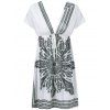 Ethnic Print Plunging Neck Elastic Waist Dress - Blanc ONE SIZE(FIT SIZE XS TO M)