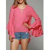 Flare Sleeve Lace-Up Asymmetrical Blouse - Rouge Rose XL