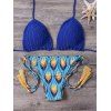 Chic Halter Bra et imprimé plumes Slips Ensemble bikini pour les femmes - Bleu S
