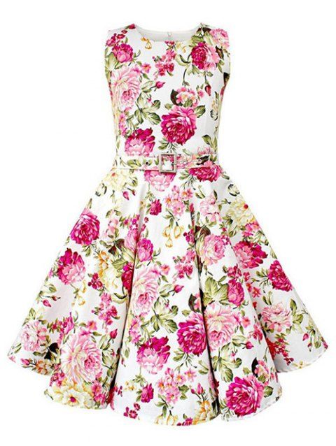 [41% OFF] 2019 Vintage Sleeveless Floral Print Pin Up Dress In WHITE S ...