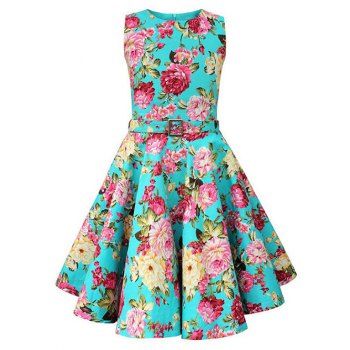 [41% OFF] 2023 Vintage Sleeveless Floral Print Pin Up Dress In BLUE ...