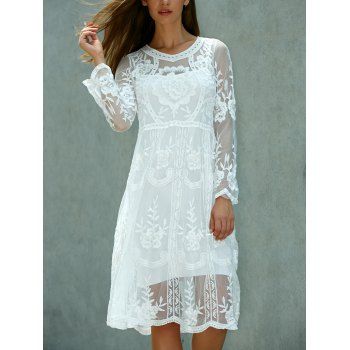 dress dresses lace sleeve knee length crochet sleeves sheer embroidered boho bride rosegal mother backless sleeveless neck round sexy twinkledeals