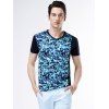 Imprimé géométrique V-Neck Bling T-shirt - Bleu XL