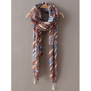 [17% OFF] 2024 Art Ethnic Geometry Pattern Tassel Scarf In BROWN ...