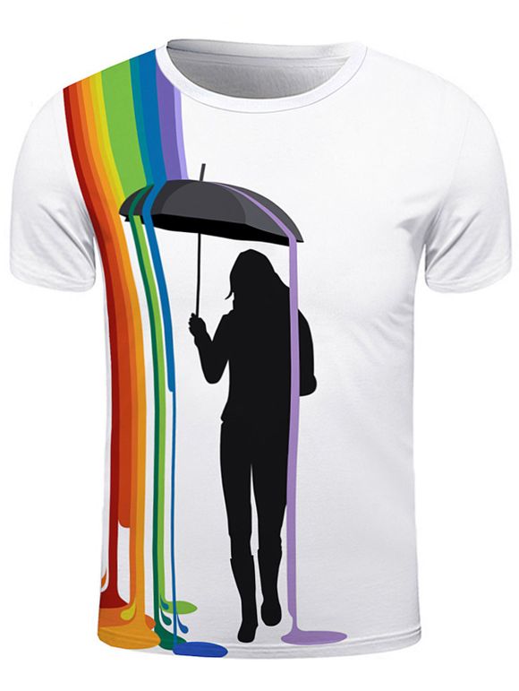 3D Figure et Colorful Imprimer Splash-Ink T-shirt col rond manches courtes hommes élégants  's - Blanc 2XL