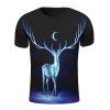 3D ciel étoilé et Elk Imprimer ronde T-shirt ras du cou à manches courtes hommes élégants  's - Noir 2XL