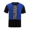 T-shirt couleur Bloc col rond Lettres d'impression Aménagée manches courtes en coton - Bleu et Noir XL