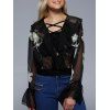 Flare Sleeve Lace-Up See-Through Blouse - Noir XL