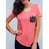 U-Neck Short Sleeves Leopard T-Shirt - Rose clair XL