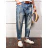Cinq-Pocket Scratched Zipper Fly ample Jeans - Bleu clair 4XL