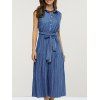 Pleated High Waist Sleeveless Midi Dress - Bleu Toile de Jean L