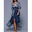 Slit Print Long Flowing Wrap Plunge Dress - PURPLISH BLUE ONE SIZE(FIT SIZE XS TO M)