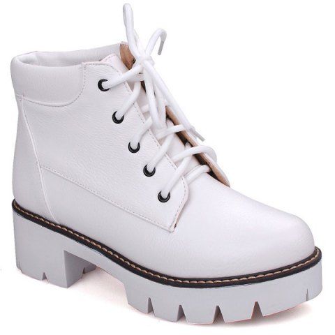 [17% OFF] 2019 Lace-Up Platform Chunky Heel Combat Boots In WHITE 37 ...