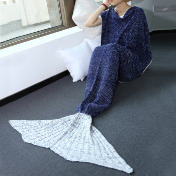 

High Quality Warmth Comfortable Knitting Sofa Mermaid Blanket, Sapphire blue