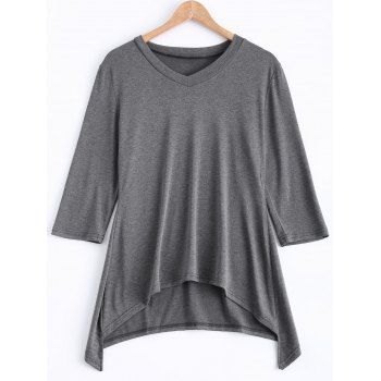 [41% OFF] 2021 V-Neck Asymmetric Hem Tee In GRAY | DressLily