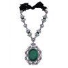 Collier Feuille ovale Faux Gem strass - Vert 