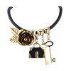 Rhinestone Rose Lock and Key Statement Necklace - d'or 
