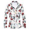 Tournez-Down Collar manches longues Plus Size Roses 3D Print Shirt - Blanc 2XL